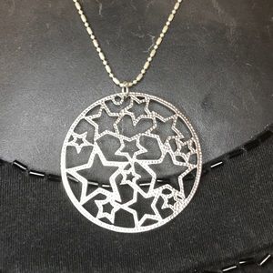 Star disco necklace circular shape silver 14 k gold plate white gold chain